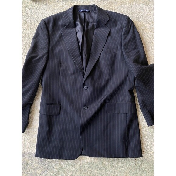 Paul Frederick Sport Coat Blazer Mens 43L Navy Two-Button Striped Portugal - Picture 1 of 9